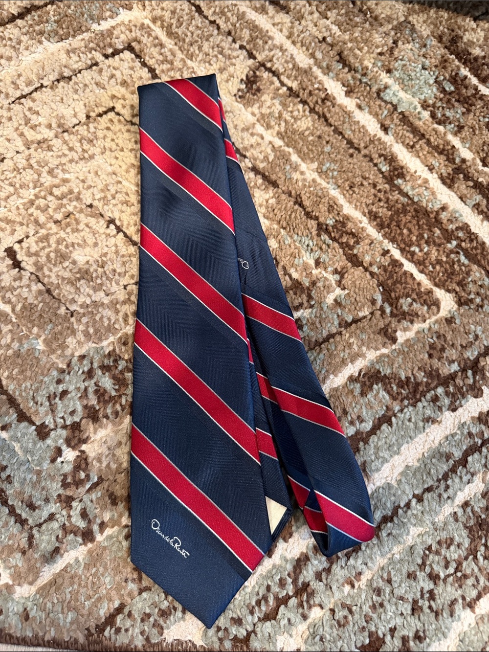 Oscar de la Renta  Navy and Red Striped Silk Tie -